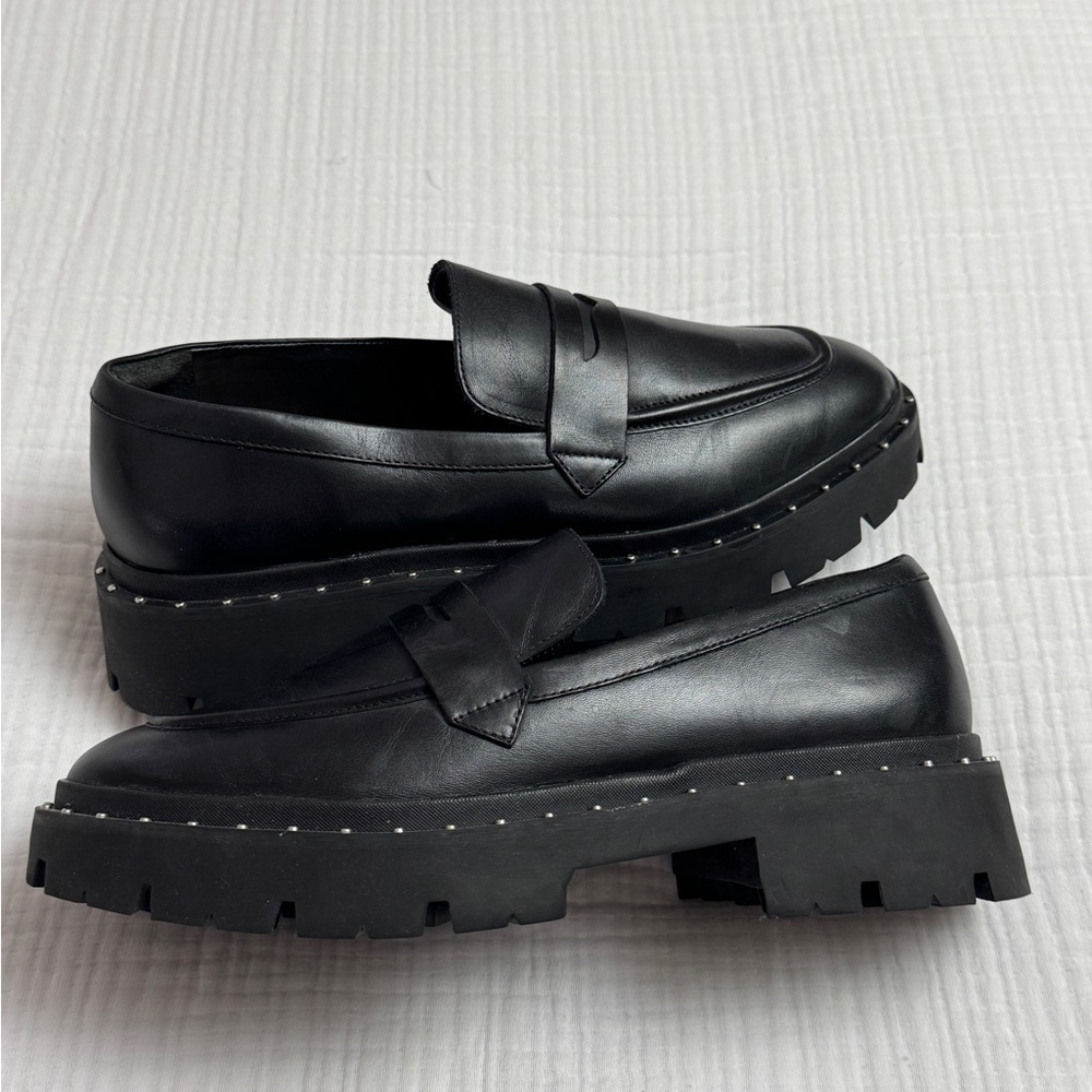 Schutz Christie Studs Black Leather Chunky Y2K Loafers Size 10 Retro - Picture 12 of 13